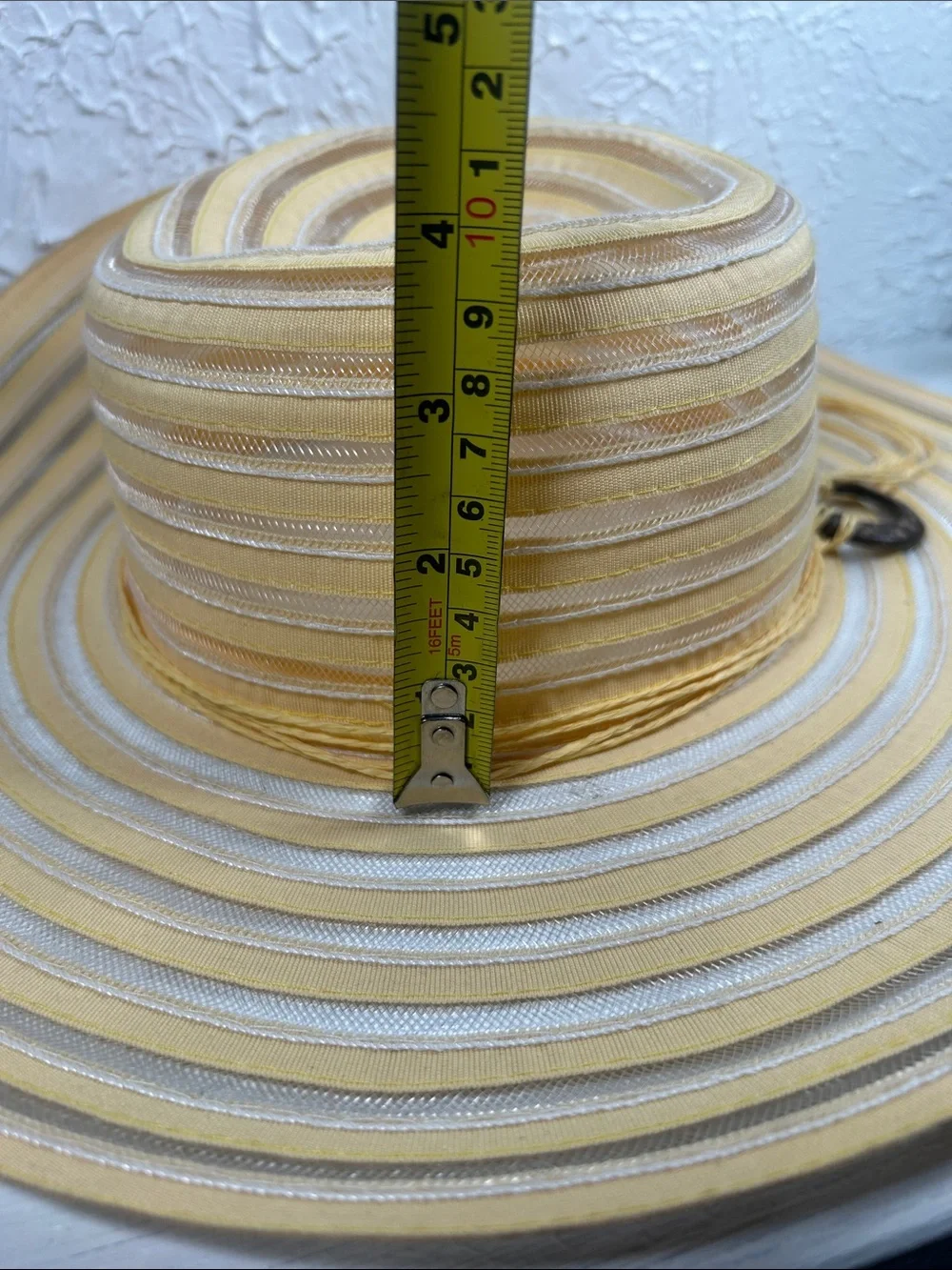 Wide Brim Sun Hat in Yellow and Beige - Lightweight Women's Summer Hat
